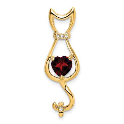 10K Yellow Gold Garnet And Diamond Cat Pendant