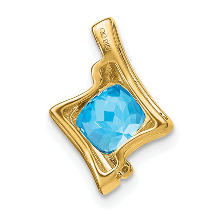 10K Yellow Gold Blue Topaz And Diamond Pendant