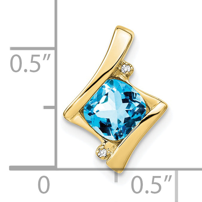 10K Yellow Gold Blue Topaz And Diamond Pendant