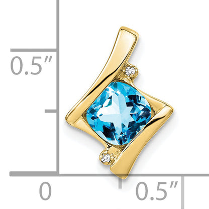 10K Yellow Gold Blue Topaz And Diamond Pendant
