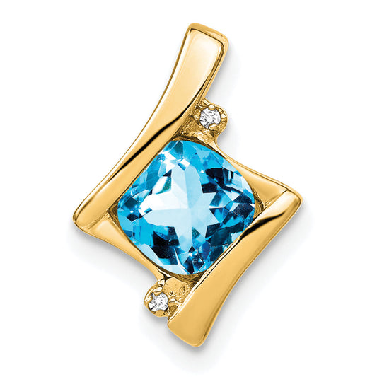 10K Yellow Gold Blue Topaz And Diamond Pendant