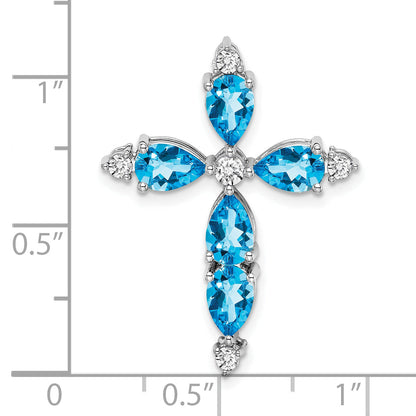 10K White Gold 10K Blue Topaz And Diamond Cross Chain Slide