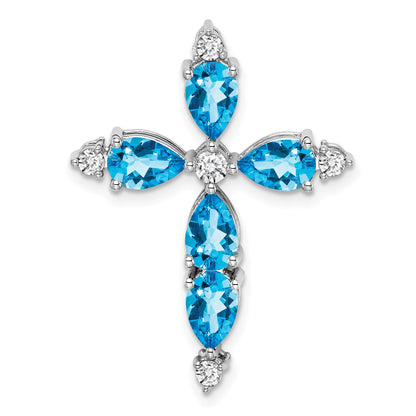 10K White Gold 10K Blue Topaz And Diamond Cross Chain Slide