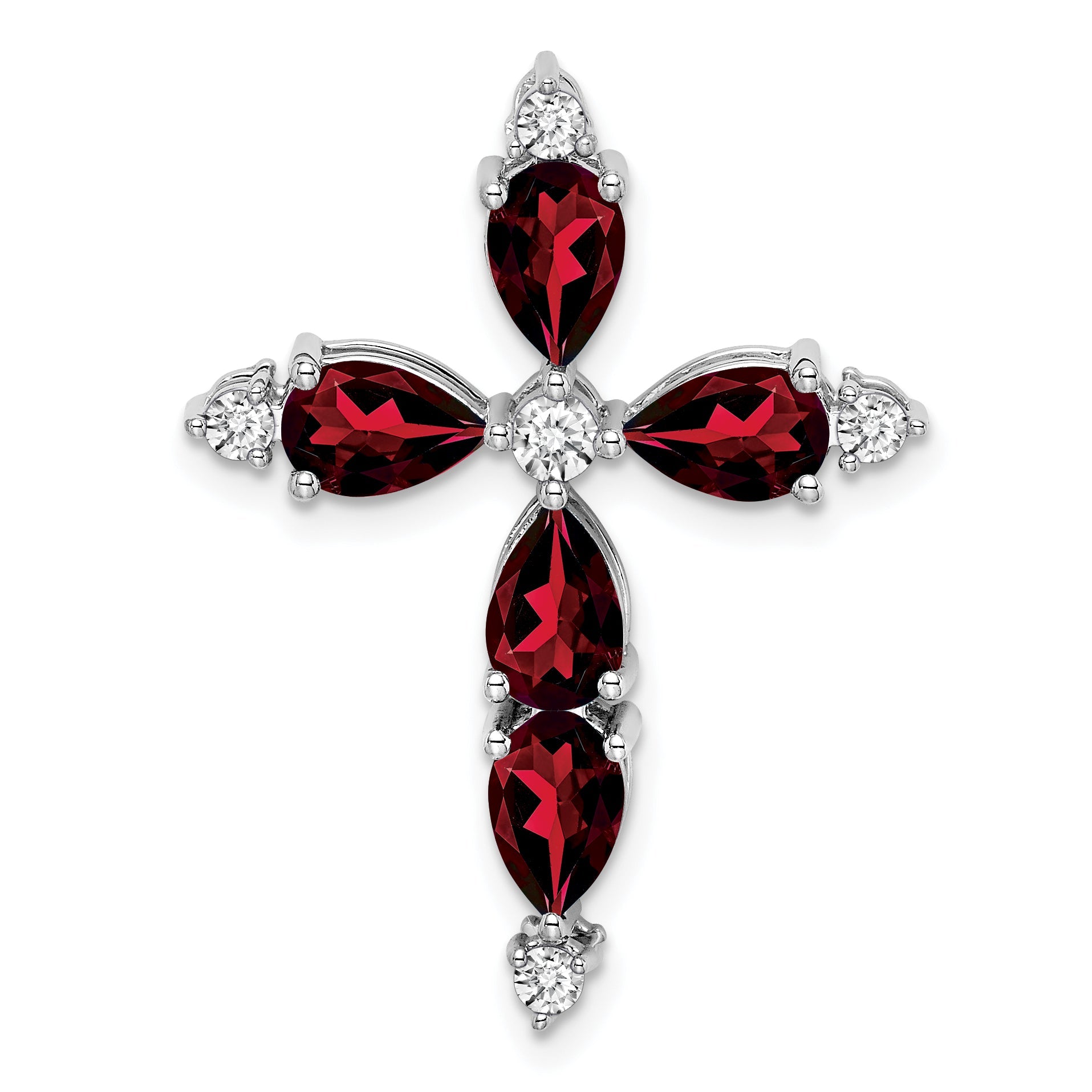 10K White Gold 10K Garnet And Diamond Cross Chain Slide