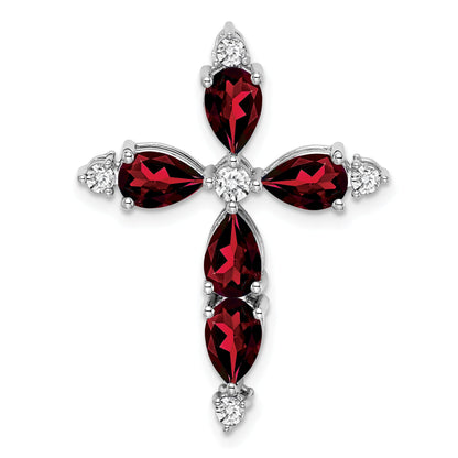 10K White Gold 10K Garnet And Diamond Cross Chain Slide