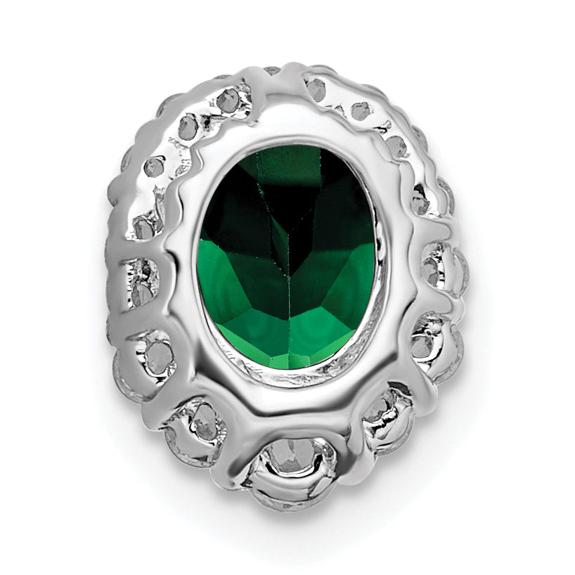 14k White Gold 1/3 Ct. Lab Grown Diamond VS/SI+ G+ and Lab Created Emerald Halo Chain Slide Pendant