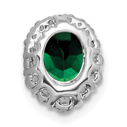 14k White Gold 1/3 Ct. Lab Grown Diamond VS/SI+ G+ and Lab Created Emerald Halo Chain Slide Pendant