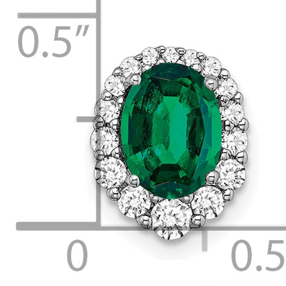 14k White Gold 1/3 Ct. Lab Grown Diamond VS/SI+ G+ and Lab Created Emerald Halo Chain Slide Pendant