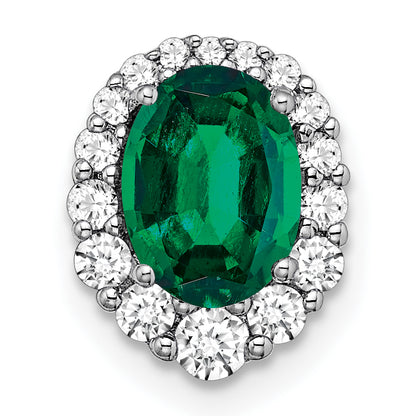 14k White Gold 1/3 Ct. Lab Grown Diamond VS/SI+ G+ and Lab Created Emerald Halo Chain Slide Pendant