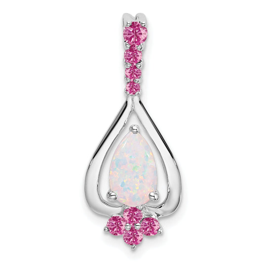 14k White Gold 14k White Gold Pear Created Opal/Created Pink Sapphire Pendant