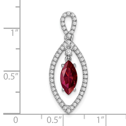 14k White Gold 1/3 Ct. Lab Grown Diamond VS/SI+ G+ and Lab Created Ruby Chain Slide Pendant