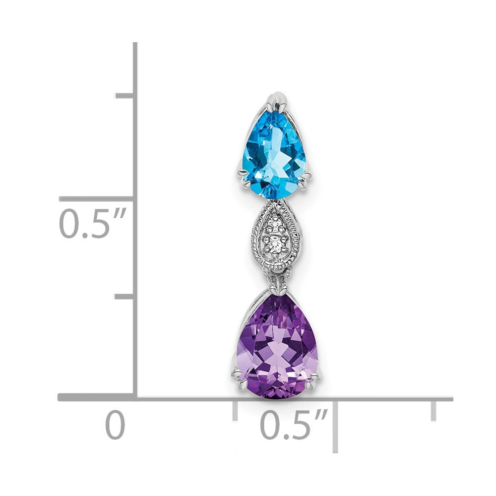 14K White Gold Blue Topaz/Amethyst/Diamond Chain Slide