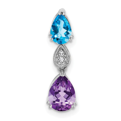 14K White Gold Blue Topaz/Amethyst/Diamond Chain Slide