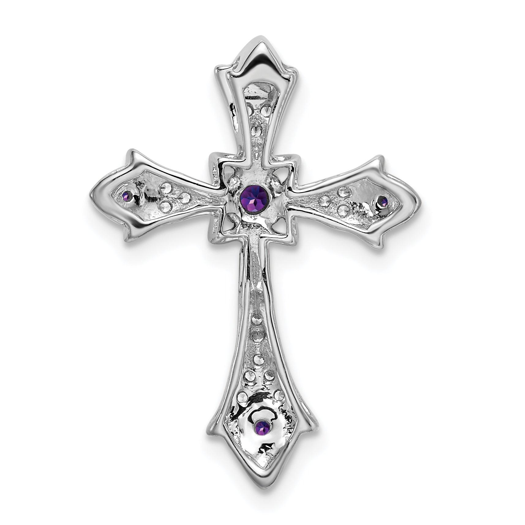 10K White Gold Amethyst And Diamond Fleur De Lis Cross Chain Slide