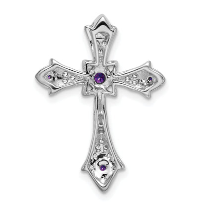10K White Gold Amethyst And Diamond Fleur De Lis Cross Chain Slide