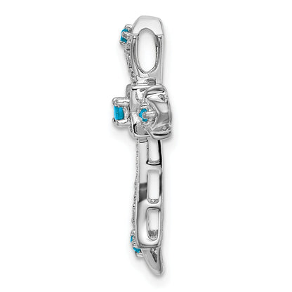 10K White Gold 10K Blue Topaz And Diamond Fleur De Lis Cross Chain Slide