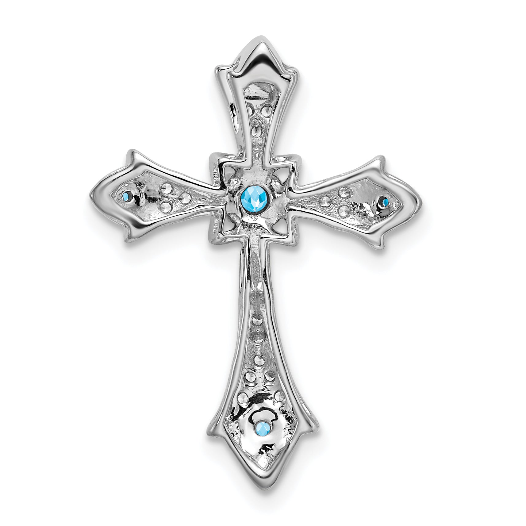 10K White Gold 10K Blue Topaz And Diamond Fleur De Lis Cross Chain Slide