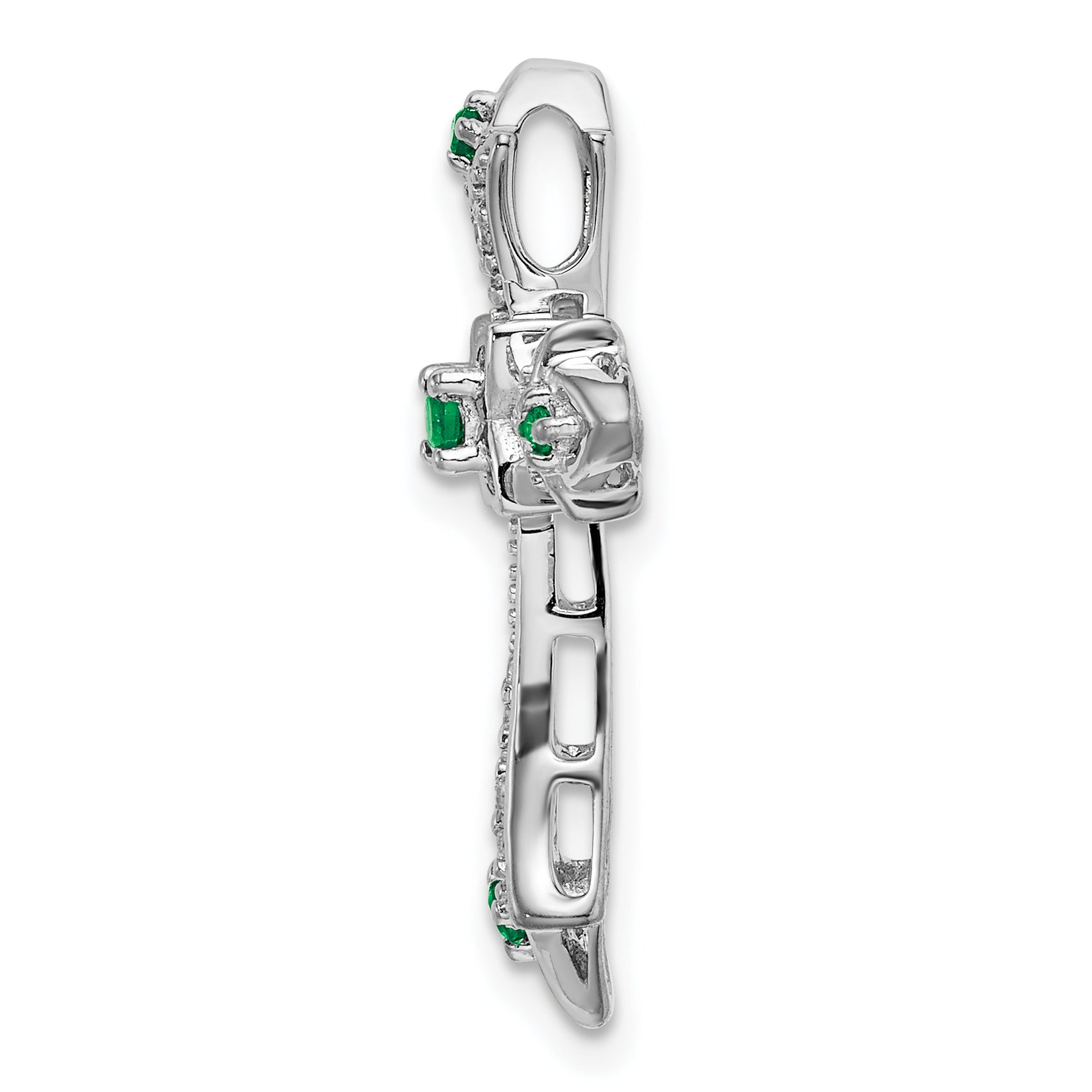 10K White Gold 10K Emerald And Diamond Fleur De Lis Cross Chain Slide