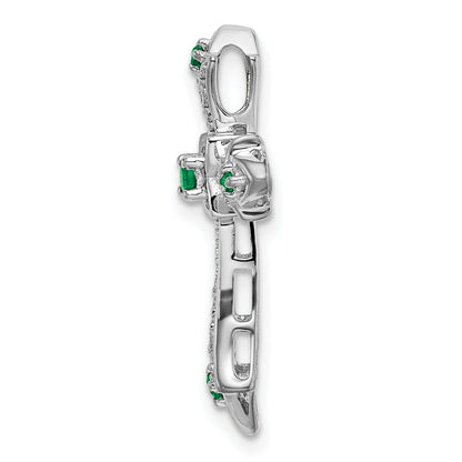 10K White Gold 10K Emerald And Diamond Fleur De Lis Cross Chain Slide