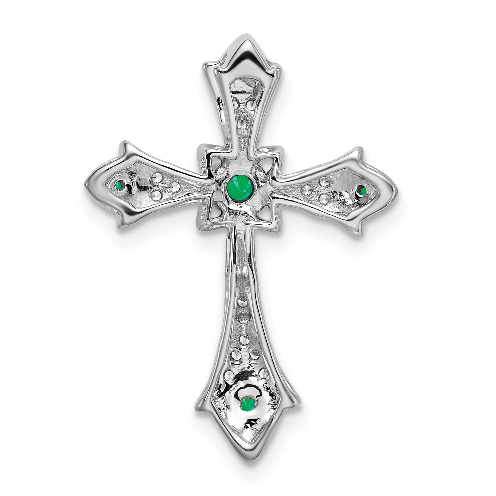 10K White Gold 10K Emerald And Diamond Fleur De Lis Cross Chain Slide