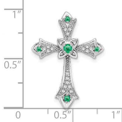 10K White Gold 10K Emerald And Diamond Fleur De Lis Cross Chain Slide