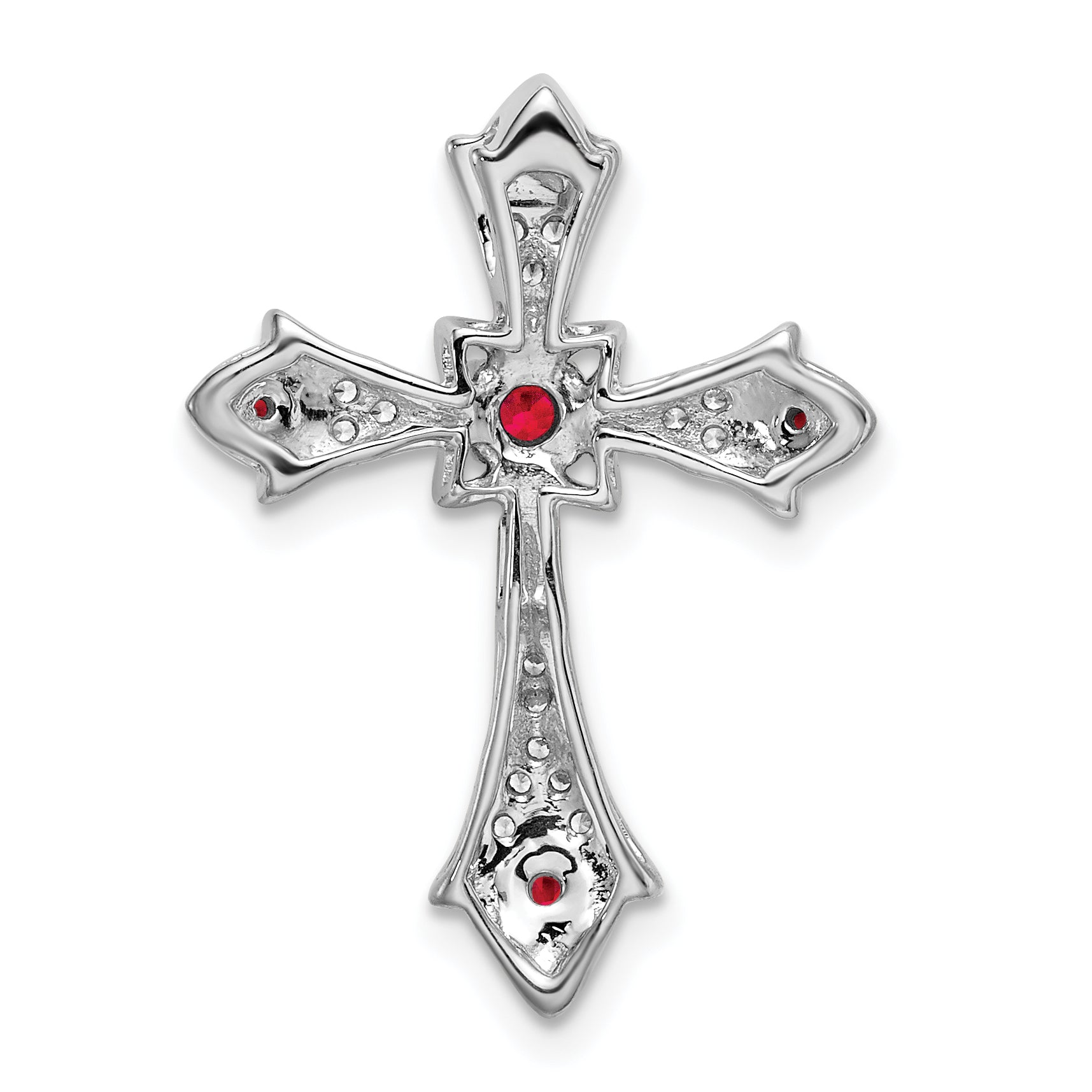 10K White Gold 10K Ruby And Diamond Fleur De Lis Cross Chain Slide