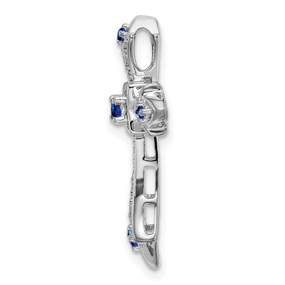 10K White Gold 10K Sapphire And Diamond Fleur De Lis Cross Chain Slide