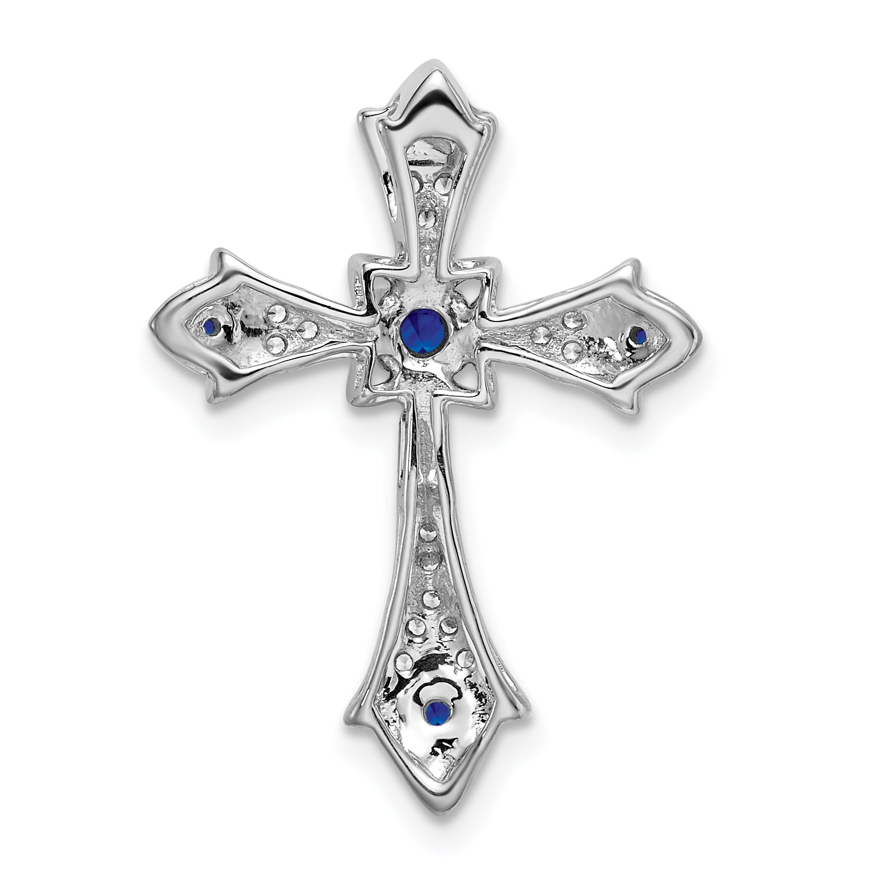 10K White Gold 10K Sapphire And Diamond Fleur De Lis Cross Chain Slide