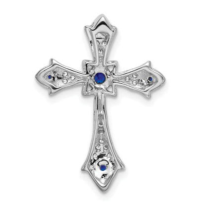 10K White Gold 10K Sapphire And Diamond Fleur De Lis Cross Chain Slide