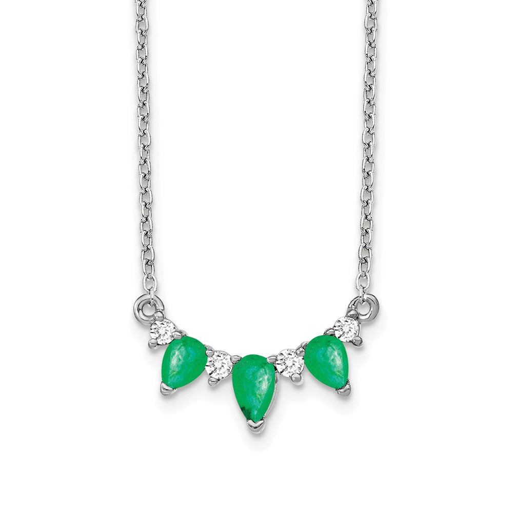 14k White Gold 1/8 Ct. Lab Grown Diamond VS/SI+ G+ and Created Emerald 18 inch Necklace