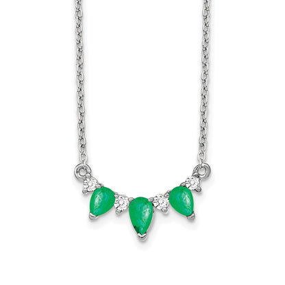 14k White Gold 1/8 Ct. Lab Grown Diamond VS/SI+ G+ and Created Emerald 18 inch Necklace