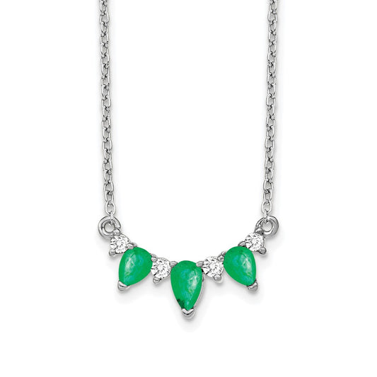 14k White Gold 1/8 Ct. Lab Grown Diamond VS/SI+ G+ and Created Emerald 18 inch Necklace