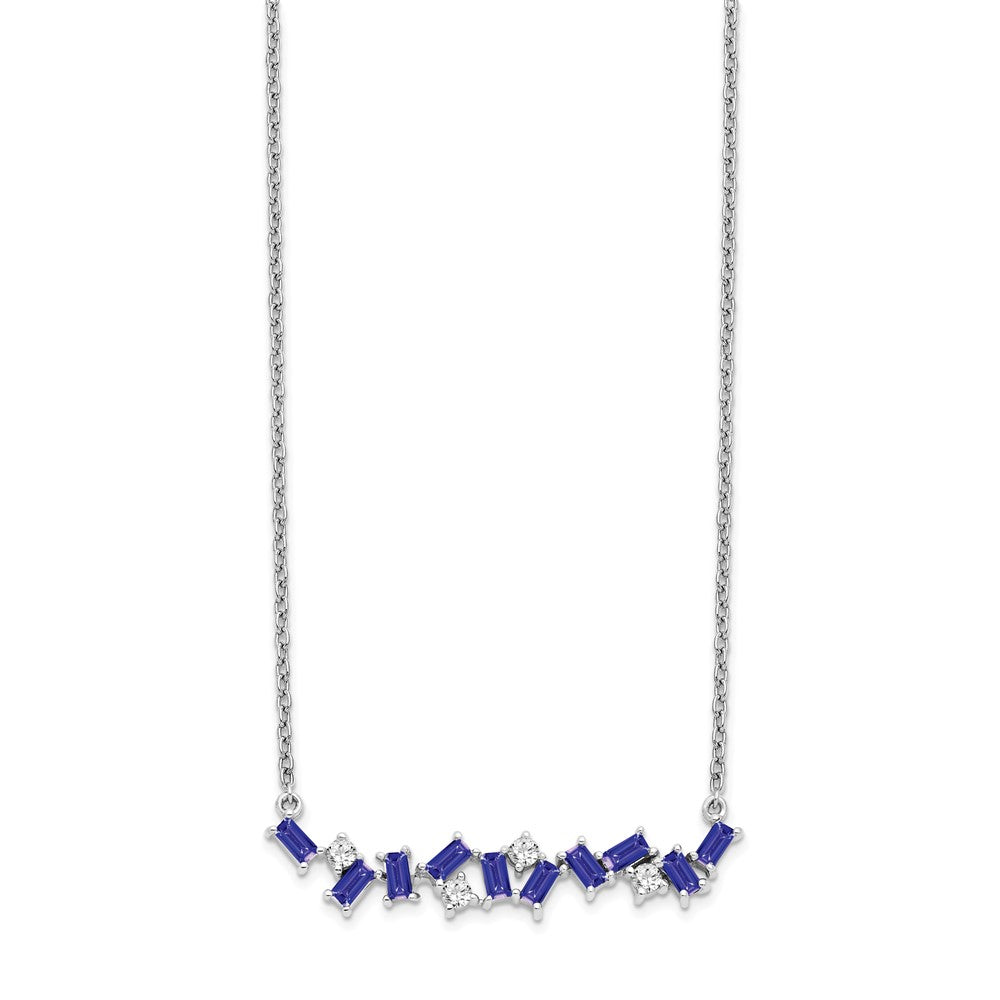 14K White Gold Tanzanite And Diamond 18 In. Bar Necklace