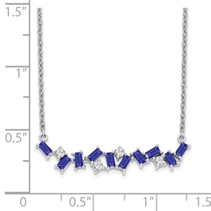 14K White Gold Tanzanite And Diamond 18 In. Bar Necklace