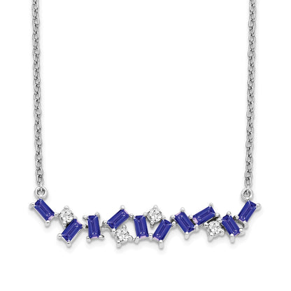 14K White Gold Tanzanite And Diamond 18 In. Bar Necklace