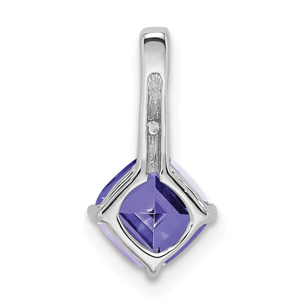 14k White Gold 14k White Gold Cushion Tanzanite and Diamond Pendant