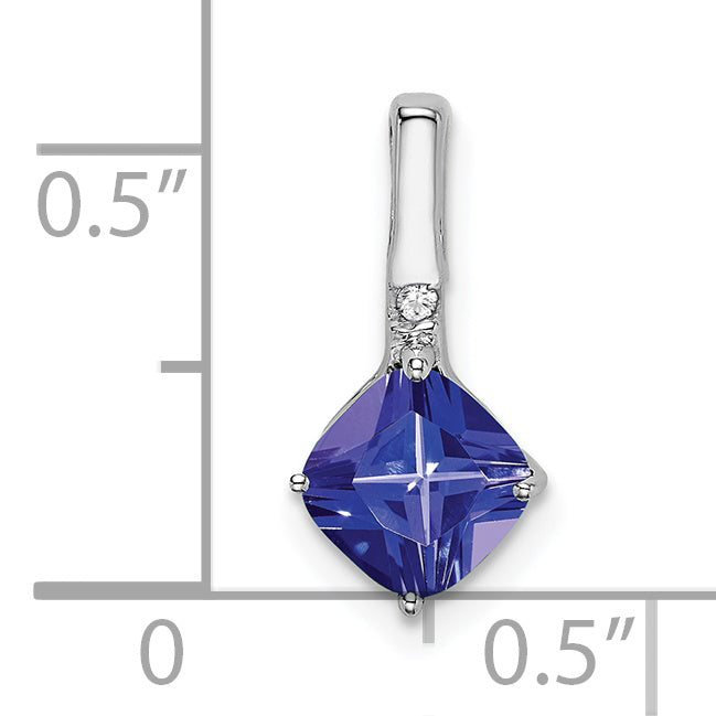 14k White Gold 14k White Gold Cushion Tanzanite and Diamond Pendant