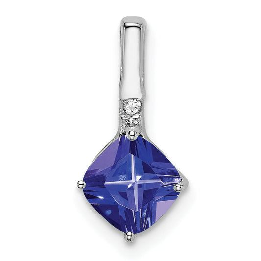 14k White Gold 14k White Gold Cushion Tanzanite and Diamond Pendant