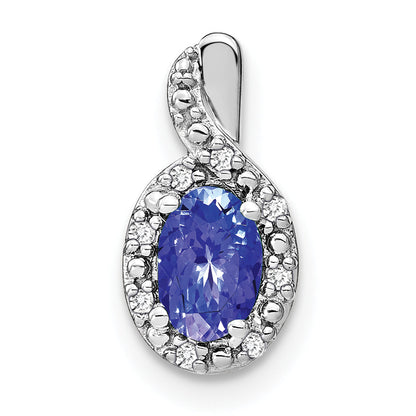 14K White Gold Oval Tanzanite And Diamond Pendant