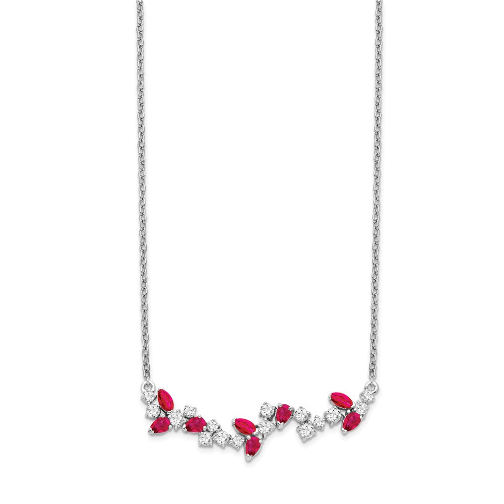 14k White Gold 3/8 Ct. Lab Grown Diamond VS/SI+ G+ and Created Ruby 18 inch Bar Necklace