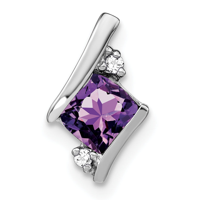 10K White Gold Cushion Amethyst And Diamond Chain Slide
