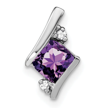 10K White Gold Cushion Amethyst And Diamond Chain Slide