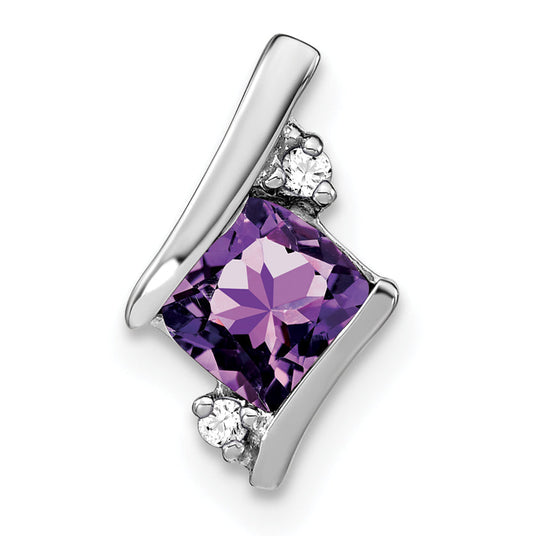 10K White Gold Cushion Amethyst And Diamond Chain Slide