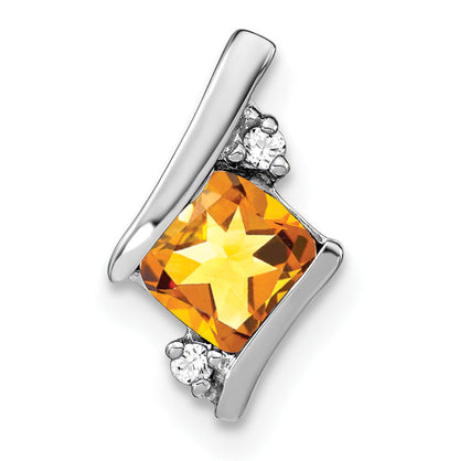 10K White Gold Cushion Citrine And Diamond Chain Slide