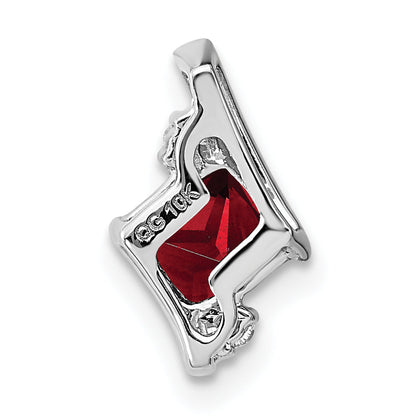 10K White Gold Cushion Garnet And Diamond Chain Slide