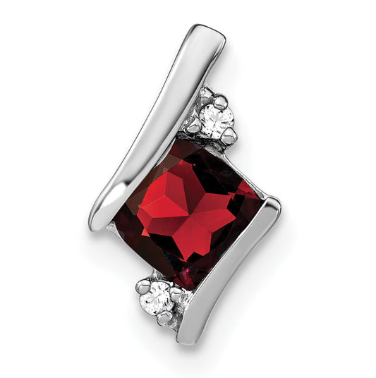 10K White Gold Cushion Garnet And Diamond Chain Slide