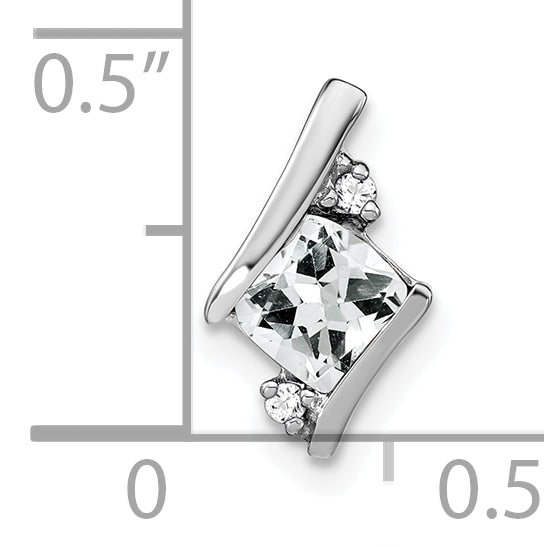 10K White Gold Cushion Topaz And Diamond Chain Slide