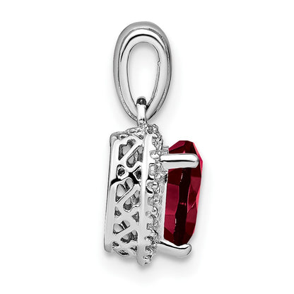 14k White Gold 1/15 Ct. Lab Grown Diamond VS/SI+ G+ and Lab Created Ruby Heart Pendant
