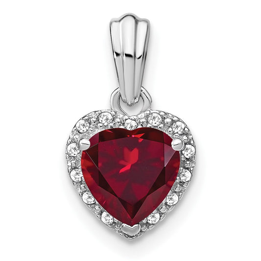 14k White Gold 1/15 Ct. Lab Grown Diamond VS/SI+ G+ and Lab Created Ruby Heart Pendant