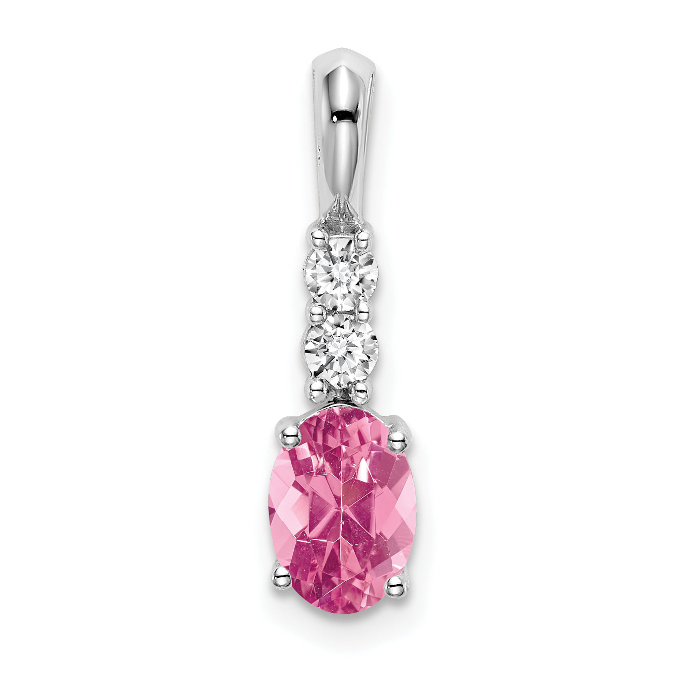 14k White Gold 14k White Gold Oval Pink Tourmaline and Diamond Pendant
